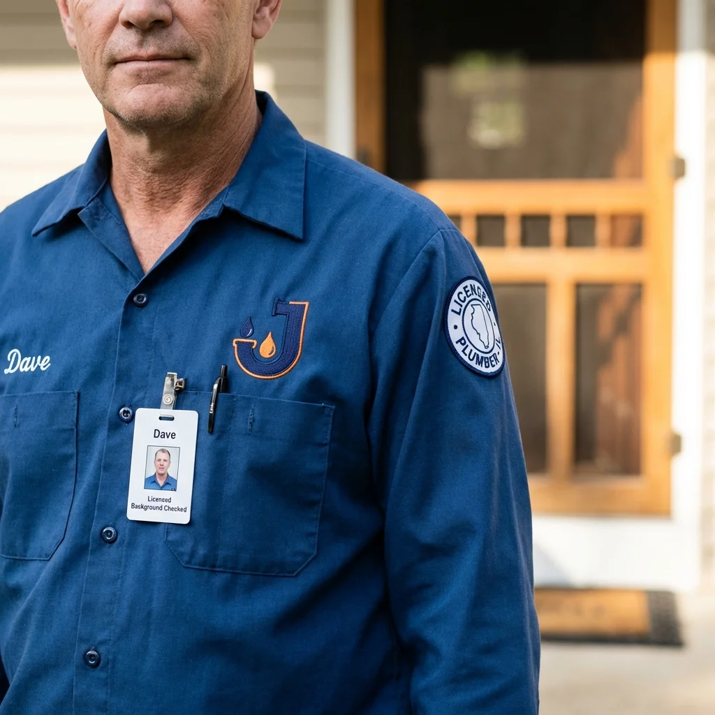 Licensed plumber showing ID badge in Waitsburg, WA