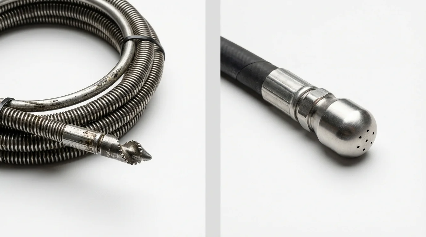 Drain snake cable and hydro jetting nozzle used for drain cleaning in Waitsburg, WA
