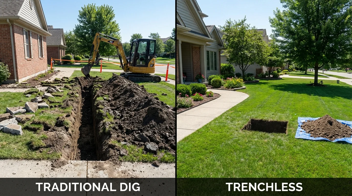 Trenchless sewer repair with minimal yard damage versus traditional excavation in Waitsburg, WA